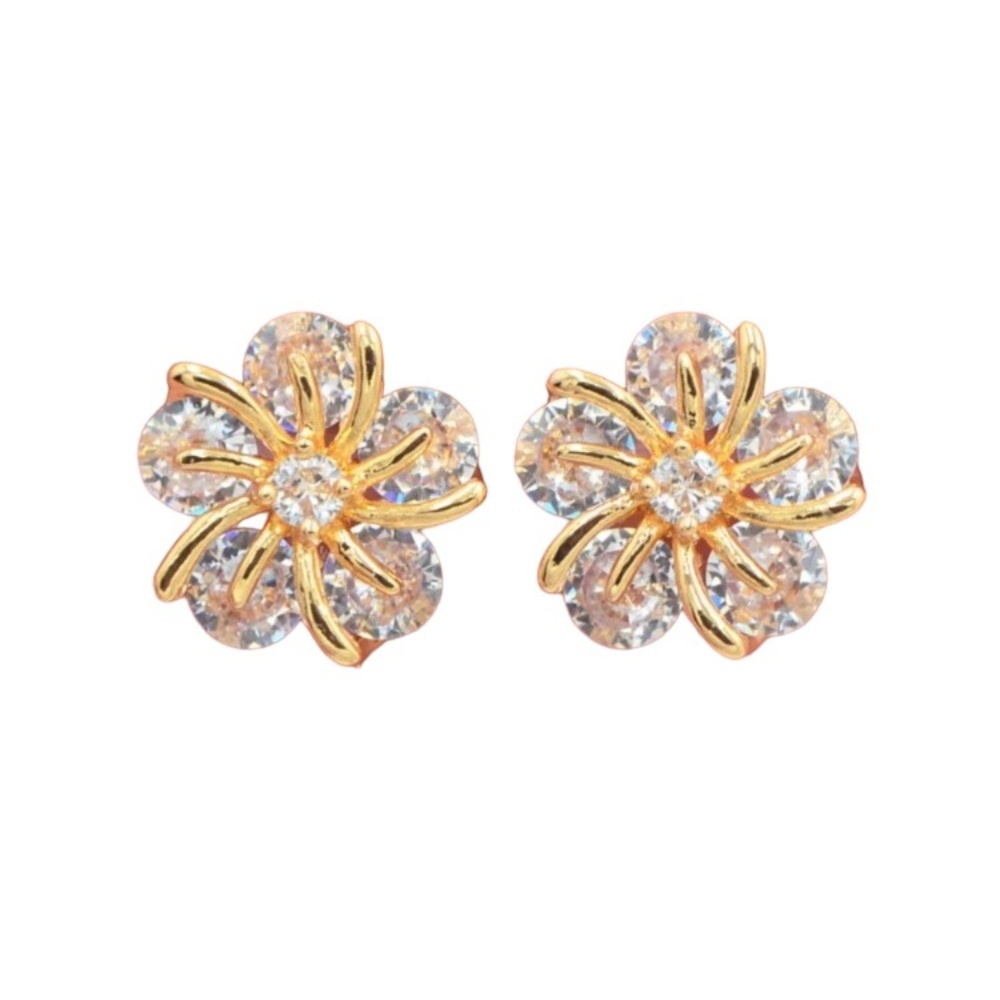 Diamond Flower Gold Toned Stud Earrings